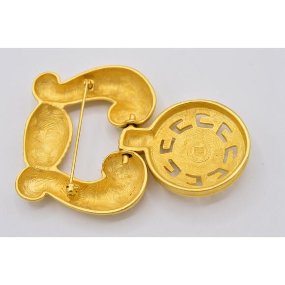 Givenchy Vintage Logo Pin Brooch Brushed Gold Door Knocker Chunky Signed BinF - Picture 8 of 10